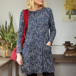 Seasalt Cornwall Cotton Blue White Floral Flowy Dress